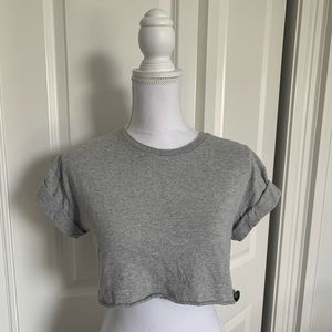 Grey cuffed sleeve Topshop cropped t-shirt